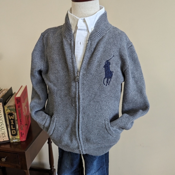 100% cotton, polo by Ralph Lauren, boys size 6, gray classic zip up cardigan. - Picture 6 of 11